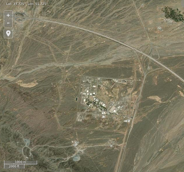 Satellite imagery of the Natanz nuclear facility in Iran, June 2025. Imagery from NASA FIRMS (Public Domain).